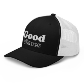 Good Times retro trucker hat black and white left front