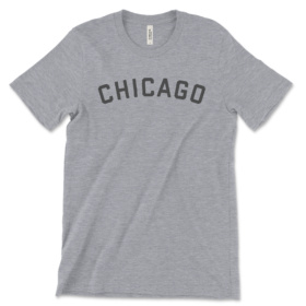 Chicago gray curved text on heather gray tee
