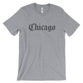 Heather Gray t-shirt that says Chicago in dark gray