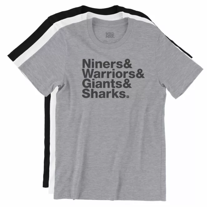 Niners Warriors Giants Sharks T-Shirts Color Variations