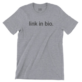link in bio. heather gray t-shirt