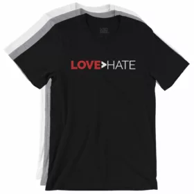 LOVE>HATE t-shirts color variations