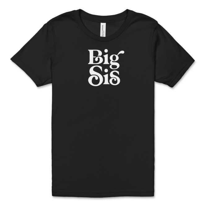 Black youth tshirt with Big Sis word art in white