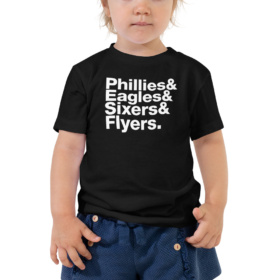 Toddler girl wearing Philly Sports Teams tee in black