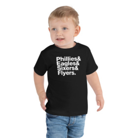 Toddler boy wearing Philly Sports Teams tee in black