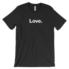 Black t-shirt that says Love in white