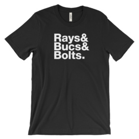 Rays & Bucs & Bolts. white on black tee