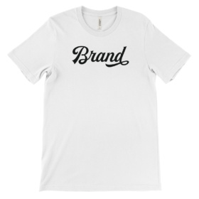 White t-shirt that says "Brand"