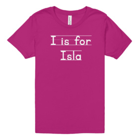 I is for Isla pink kids t-shirt