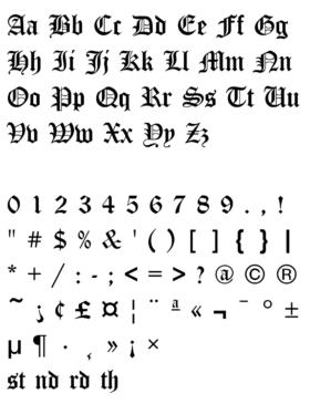 Old English font characters