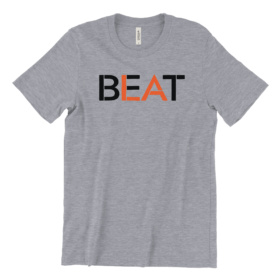 Heather gray t-shirt with BEAT LA print in stencil font