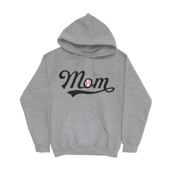 heather gray hoodie with Baseball Mom design