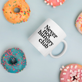 Never not hungry club white mug w/ donuts 11oz