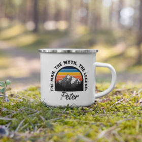 The Man. The Myth. The Legend. vintage sunset white camping mug outdoors
