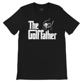 Black short sleeve t-shirt with The Golf father design