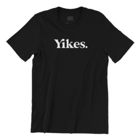 Yikes. t-shirt white word design on black tee
