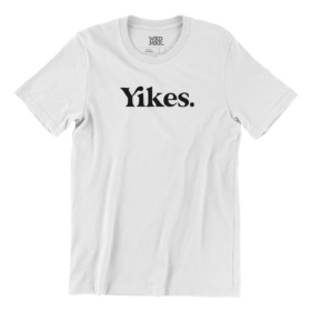 Yikes. t-shirt black word design on white tee