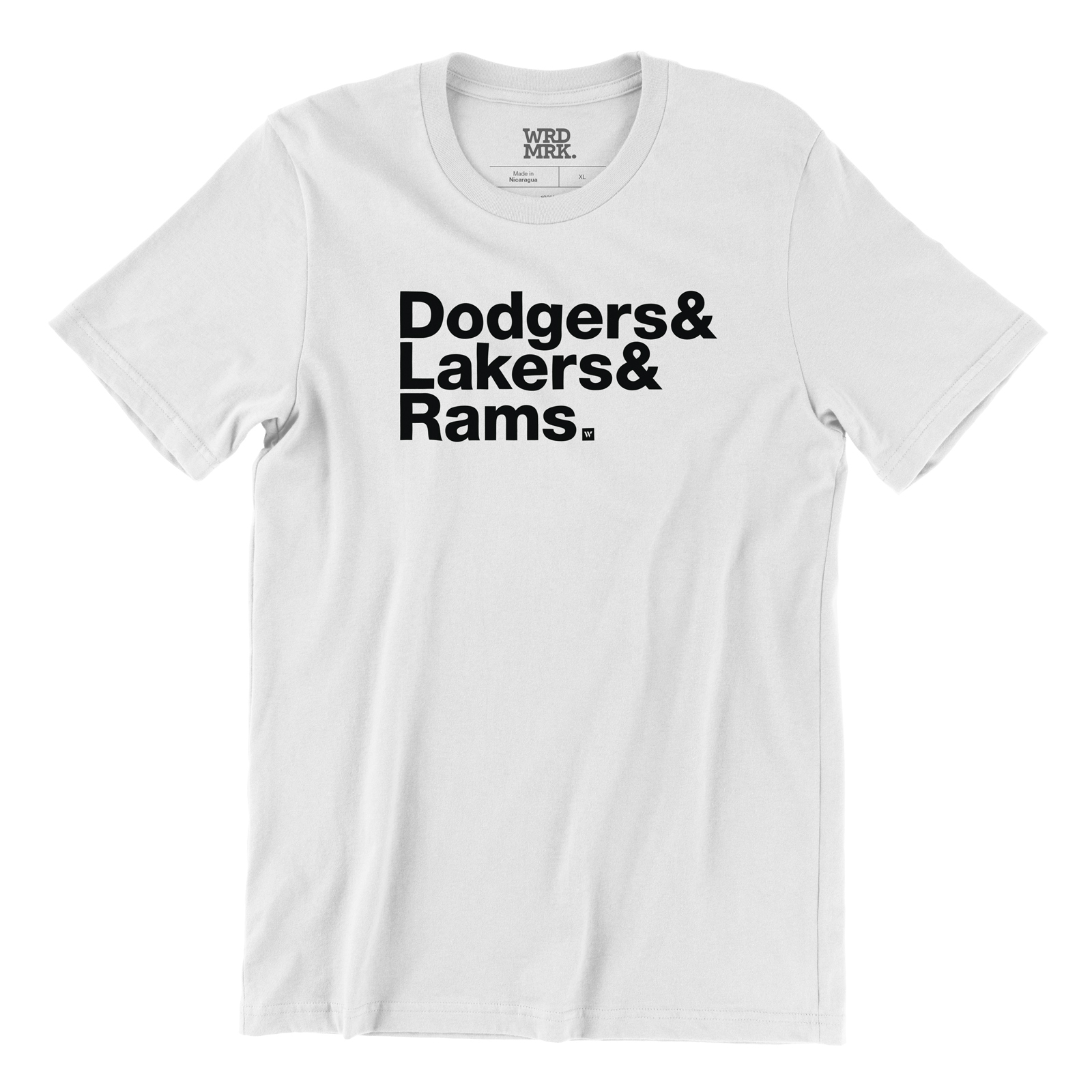 Dodgers & Lakers & Rams. T-Shirt - Wrdmrk - Los Angeles Sports Teams Ampersand - Short Sleeve Cotton Tee (White, XL)