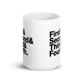 Ampersand Helvetica white 15oz mug front
