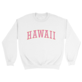 White HAWAII sweatshirt pink letters with yellow outline