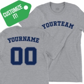 CUSTOMIZE IT! Gray heather t-shirt YOURTEAM on front YOURNAME 00 on back