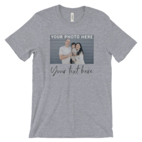 Heather gray t-shirt with custom family photo and text