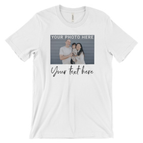 White t-shirt with custom family photo and text