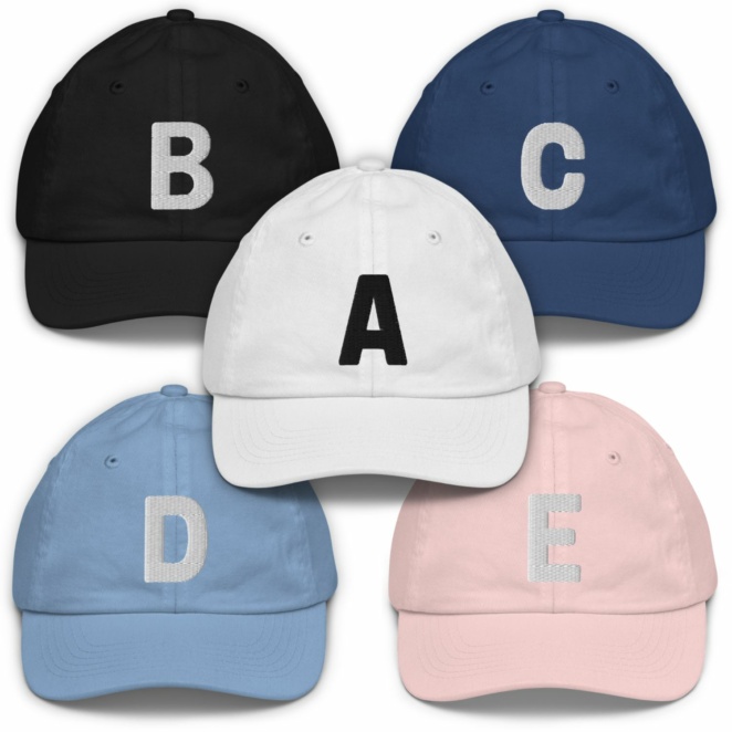 Letter/Initial youth baseball hats five color variations