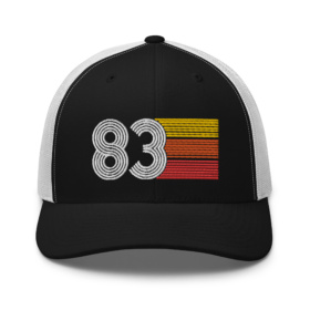 83 black and white retro trucker hat front