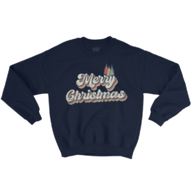 Merry Christmas retro stacked font printed sweatshirt navy blue