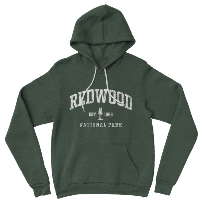 REDWOOD NATIONAL PARK EST. 1968 with trees forest green heather hoodie