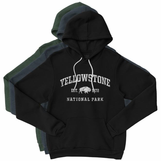 Yellowstone National Park EST. 1872 hoodies in three color variations