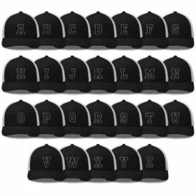 26 Letter Trucker Hats variations from A to Z black and white