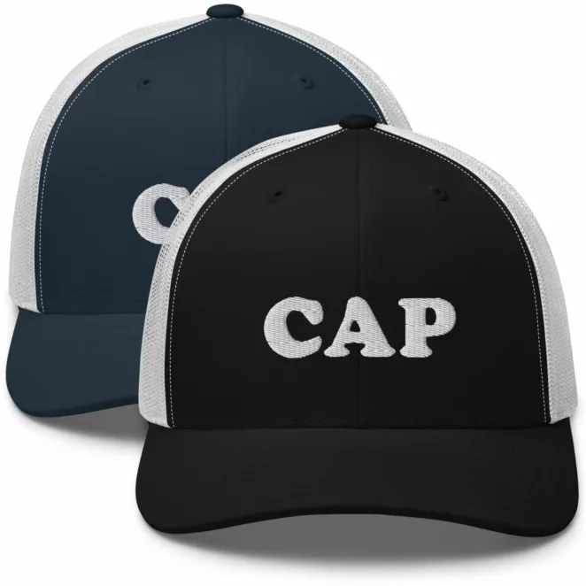 Two hats that say CAP