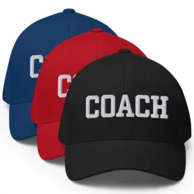 Flexfit hats that say COACH three color variations