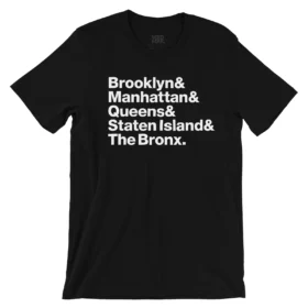 Five Boroughs ampersand names list tee black