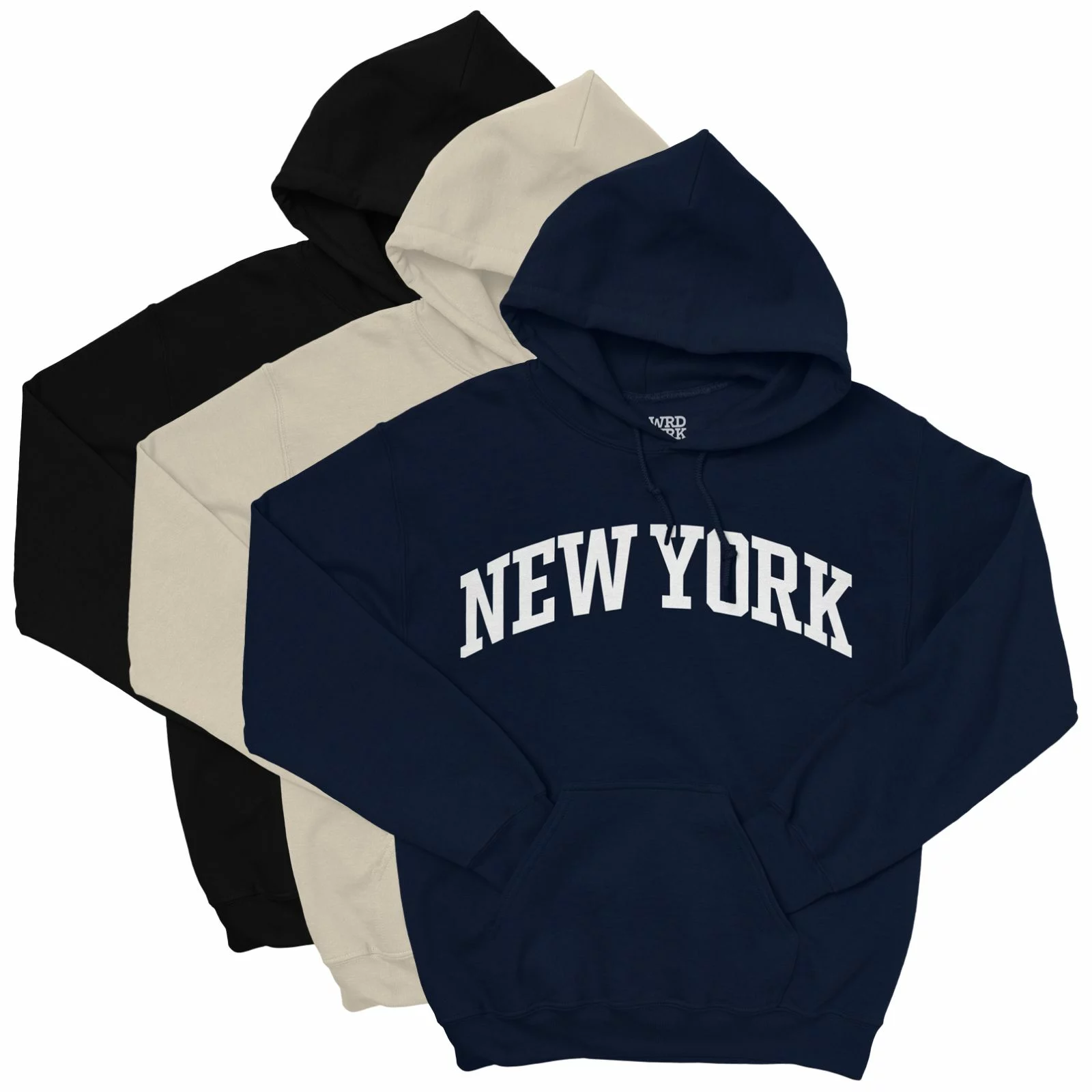 New York Hoodie - College Style Pullover Hooded Sweatshirt - Wrdmrk (Cream, Medium)