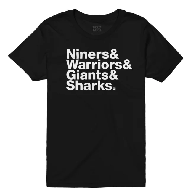 Niners & Warriors & Giants & Sharks. Youth Tee white on black