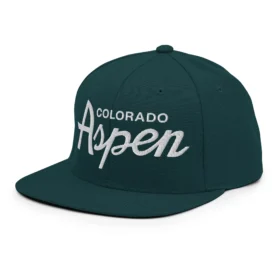 Aspen Colorado script snapback hat green left front