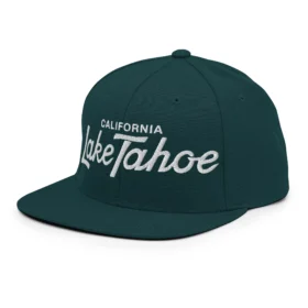 Lake Tahoe California script snapback hat green left front