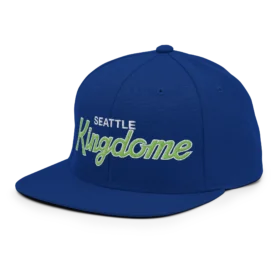 SEATTLE Kingdome script snapback hat blue left front